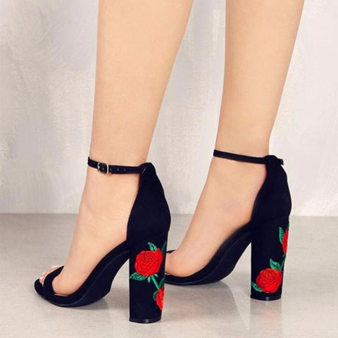 Roses Suede Heel Sandals Shoes